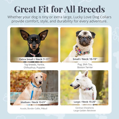 Lucky Love Dog - Adjustable Dog Collar with Easy Click Buckle for Large Dogs, Durable, & Comfortable for Male & Female Dogs, Pet Collar for Puppies & Adult Ones - Linus, Large
