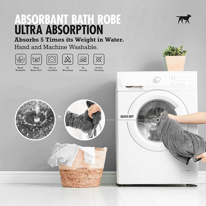 Tuff Pupper Fast Drying Dog Bath Robe | 800 GSM Plush Dog Towel Bathrobe/Dressing Gown | Super Absorbent Pet/Puppy Bathrobe | Adjustable Hood & Belly Strap | Super Soft | Fast Drying (XL, Gray)