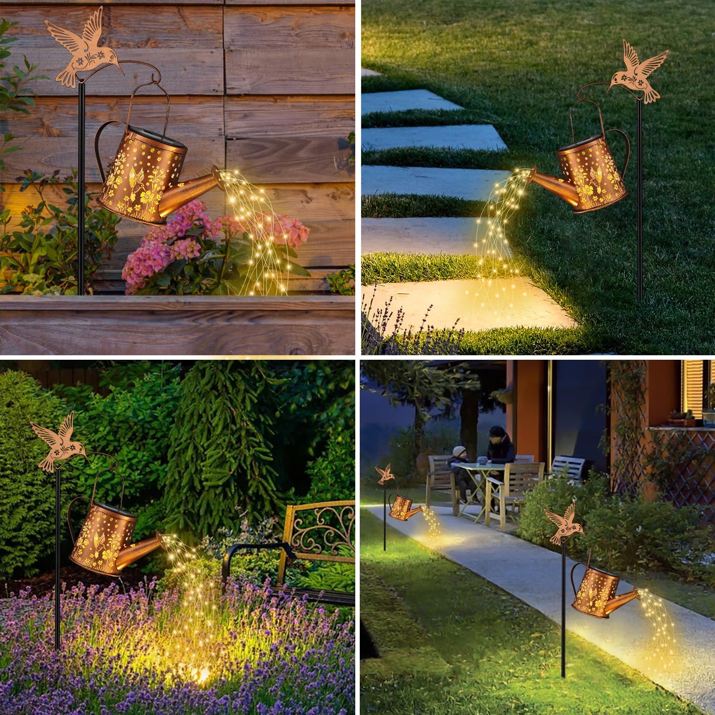Hummingbird Solar Watering Can Light, Outside Metal Watering can Landscape Lights for Garden Yard Patio Pathway Decor Birthday Gifts for Women Mom,Grandma -with Pole