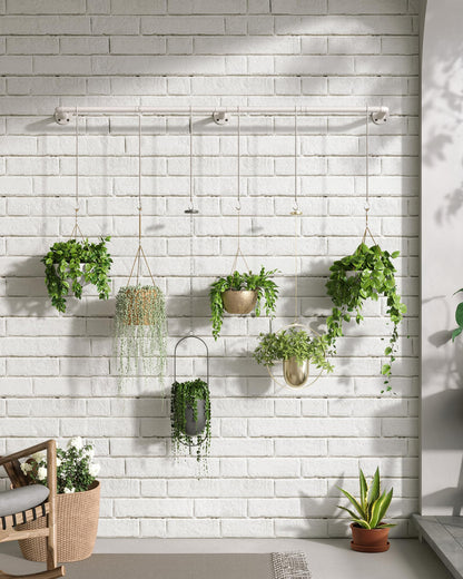SOFITORG Plant Haning Rod, Hanging Planters for Indoor Plants with 6 Chains, Wall Plant Hanging Bar for Window Celling, 65.7 Inch, Metal White, Pots Not Included