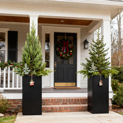 GZLVSOW Metal Planter Box for Outdoor Planter Tall Metal Outdoor Planters Box 14"x14"x30" Steel Spliced Planter with Removable Insert Sherf for Outside,Indoor,Garden (Black, 14 * 14 * 30)