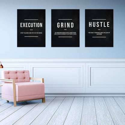 Success Canvas Painting Wall Art Quote Motivational Wall Art Execute Wall Decor 3 Pieces Black Poster Positive Inspirational Framed Artwork Prints Picture for Living Room Office 36''Wx 16''H