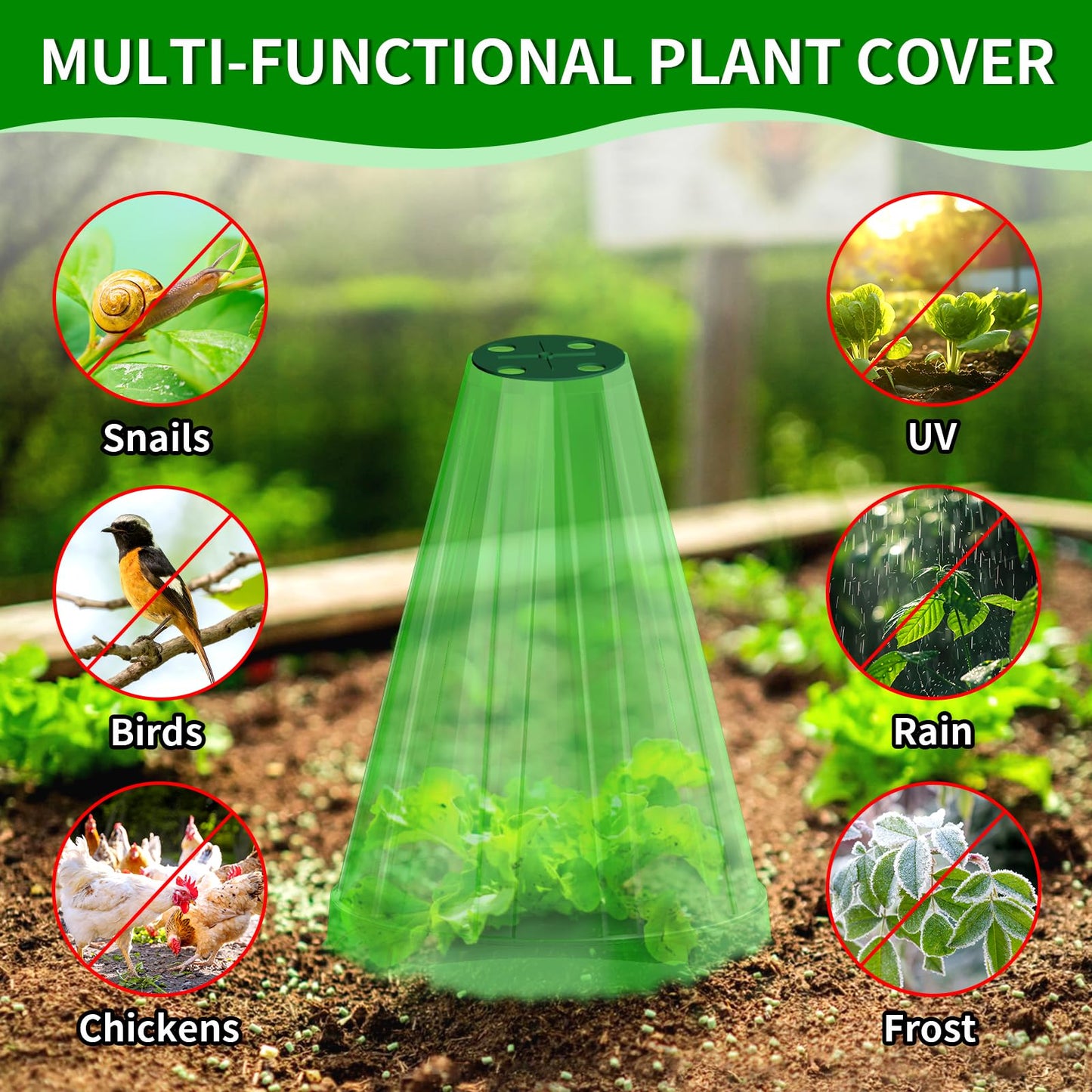 Webuys Garden Cloches for Plants, 30 Pack Garden Cloche with Rotary Vent, Reusable Bell Plant Covers, Plant Cloche Protectors from Animals Snails Birds Chickens, 7.9" H X 6.7" D (Green)