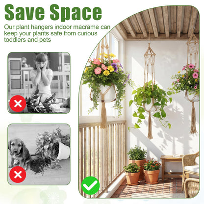 HANLANXUE 12 Pcs Macrame Plant Hangers, Handmade Hanging Planters for Indoor Plants Boho Hanging Baskets Flower Pots Holder with S Hooks and Ceiling Hooks for Outdoor Wall Home Decor