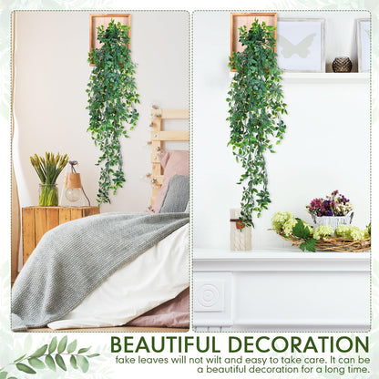 Briwooody 2 Pack Artificial Hanging Plants with Wooden Frames Home Fake Hanging Mandala Leaves Greenery Plants Mandala Vine Supplies for Wall Living Room Decor Bathroom Shelf Indoor