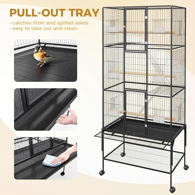 GarveeHome 69 Inch Large Bird Cage, Bird Cage with Rolling Storage Stands, Feed Bowls, Wide Tall Parrot Cage for Parakeets, Conures, Cockatiel, Cockatoo