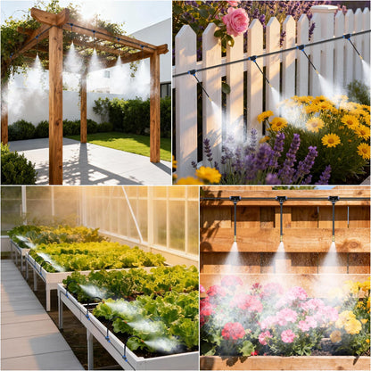 Thiswing 100FT 360° Adjustable Irrigation System for Garden – 1/4" Tubing with 18 Nozzles, Watering Misting System, Sprinkler for Garden, Raised Bed, Lawn, Plants