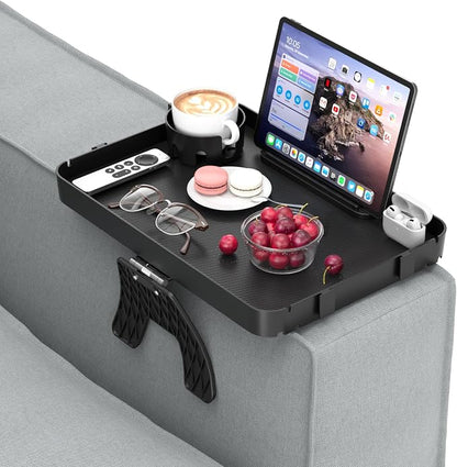 Couch Armrest Table Couch Arm Tray Cup Holder Plastic Armchair Caddy Recliner Arm Caddy Large Sofa Armrest Organizer Adjustable Clip on Snack Tray Drink Holder Removable Phone Pad Holder 16.38x11.02''