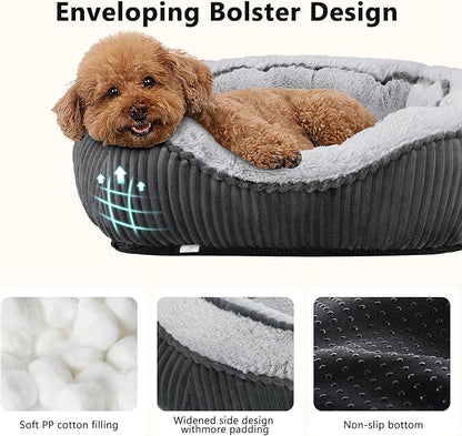 Washable Dog Bed for Small Medium Sized Dogs, Rectangle Small Puppy Cat Dog Beds, Orthopedic Pet Bed, Soft Breathable Calming Pet Sofa Bed Anti-Anxiety with Anti-Slip Buttom, S(20"x19"x6")
