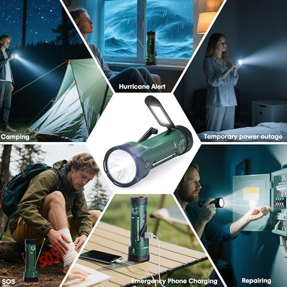 Hand Crank Flashlight, 3000mAh NOAA Weather Radio Flashlights with 3 Way Power Sources, Wind Up Flashlight Hand Crank Cell Phone Charger, Portable Radio AM/FM with Reading Lamp for Emergency/Outdoor