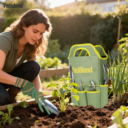 10-Piece Garden Tool Set, Green Gardening Hand Tools Kit with Ergonomic Non-Slip Handles, Heavy Duty Rust-Proof Aluminum Tools, Organizer Tote Bag & Gloves, Ideal Garden Gifts for Women and Men
