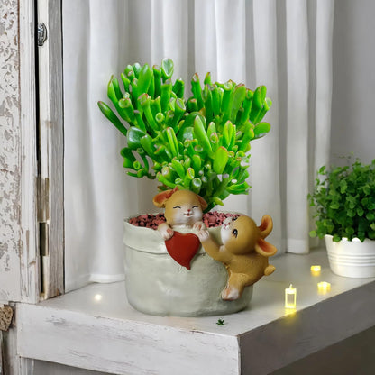 Kuandmo 4 inch Small Succulent Plant Pot with Drainage - Funny Rabbit Design Garden Flower Pot - Cute Bunny Planter for Indoor Home Decor for Unique Cactus Plant Lovers (Green)