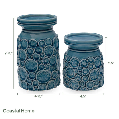 Fitz & Floyd Fitz and Floyd Coastal Home Seashell Pillar Candleholder, Aqua