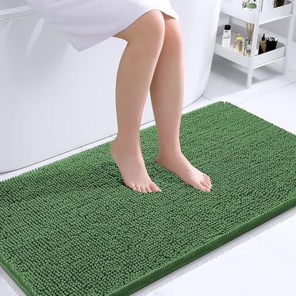 OLANLY Large Bathroom Rugs 40x24, Extra Soft Absorbent Chenille Bath Rugs, Rubber Backing Quick Dry, Machine Washable Bath Mats for Bathroom Floor, Tub and Shower, Home Decor Accessories, Olive Green