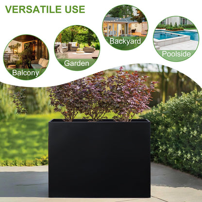 BAYN Metal Rectangular Planter Box Tall Planters for Outdoor Plants Modern Heavy Duty with Drainage Holes for Outside Indoor Patio Deck - Black, 32”x 12”x 24”