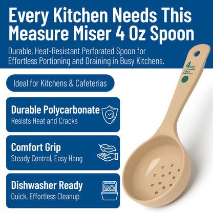 Carlisle FoodService Products Measure Miser Plastic Perforated Measuring Spoon with Short Handle, 4 Ounces, Beige