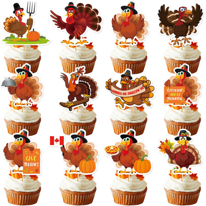 36Pcs Thanksgiving Cupcake Toppers Friendsgiving Turkey Cupcake Toppers Thanksgiving Cake Decorations Friendsgiving Cake Toppers