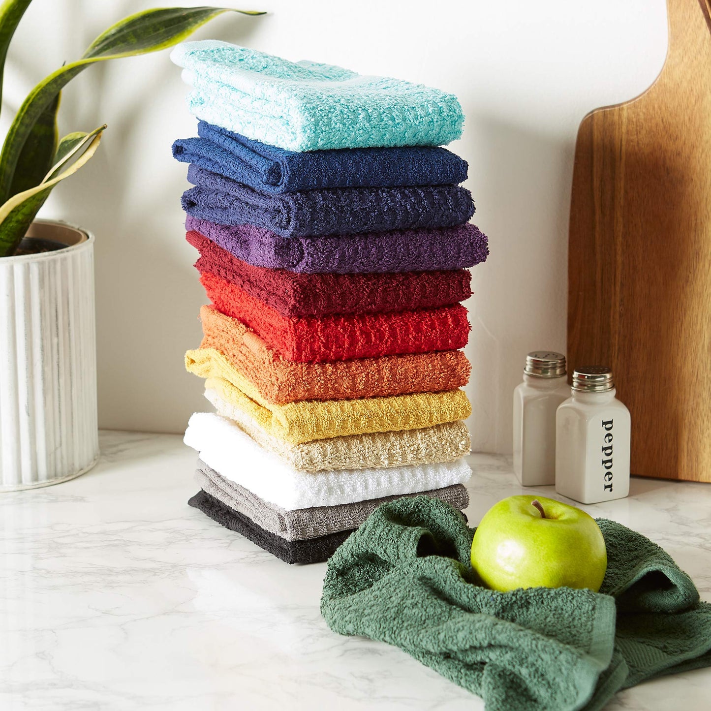 DII Basic Terry Collection Waffle Dishtowel Set, 15x26, Solid Spice, 4 Piece