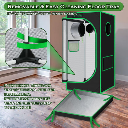 Green Hut Grow Tent 24"x24"x48" 600D Mylar Hydroponic Indoor Grow Tents with Observation Window, Removable Floor Tray and Tool Bag for Indoor Plant Growing 2x2