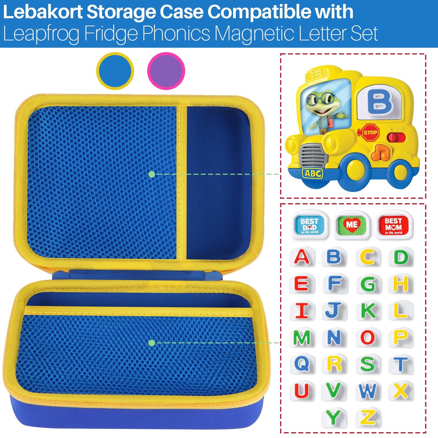 Lebakort Storage Case Compatible with LeapFrog Fridge Phonics Magnetic Letter Set (Sky Blue+Yellow Case)