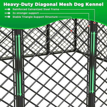 10x10x6.4 FT Large Outdoor Dog Kennel with Roof, Heavy Duty Anti-Rust Metal Dog Enclosure Fence for All Weather Resistant, Secure Double Locks for Large Dogs Outsides