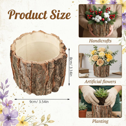Housoutil Wooden Vase for Centerpieces, 6 Pack Wood Flower Vase Rustic Tree Stump Planter Pots, Wooden Bark Flower Bucket for Wedding, Farmhouse Christmas Table Decor, Round Bark Stump Pots