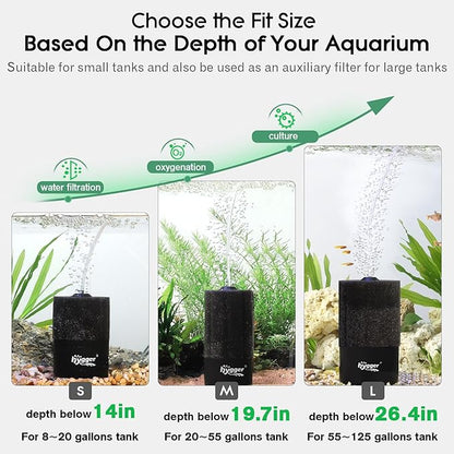hygger Aquarium Sponge Filter 8-20 Gallon Small Fish Tank Filter for Turtle Breeding Fry Shrimp Snails Betta Air-Powered Filter with Reusable Biochemical Ball Spare Sponge Foam Filter