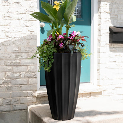 Mayne Inc. Sedona 28in Tall Planter - Black - 16in Dia x 28in H - with 6.6 Gallon Built-in Water Reservoir (2832-B)