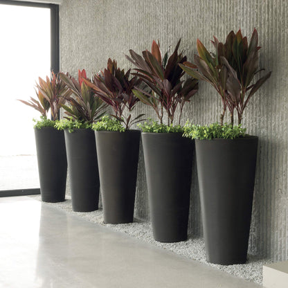 Crescent Garden Bleeker Planter, Tapered Round Plant Pot with Sand-Cavity, 15-Inch (Slate)