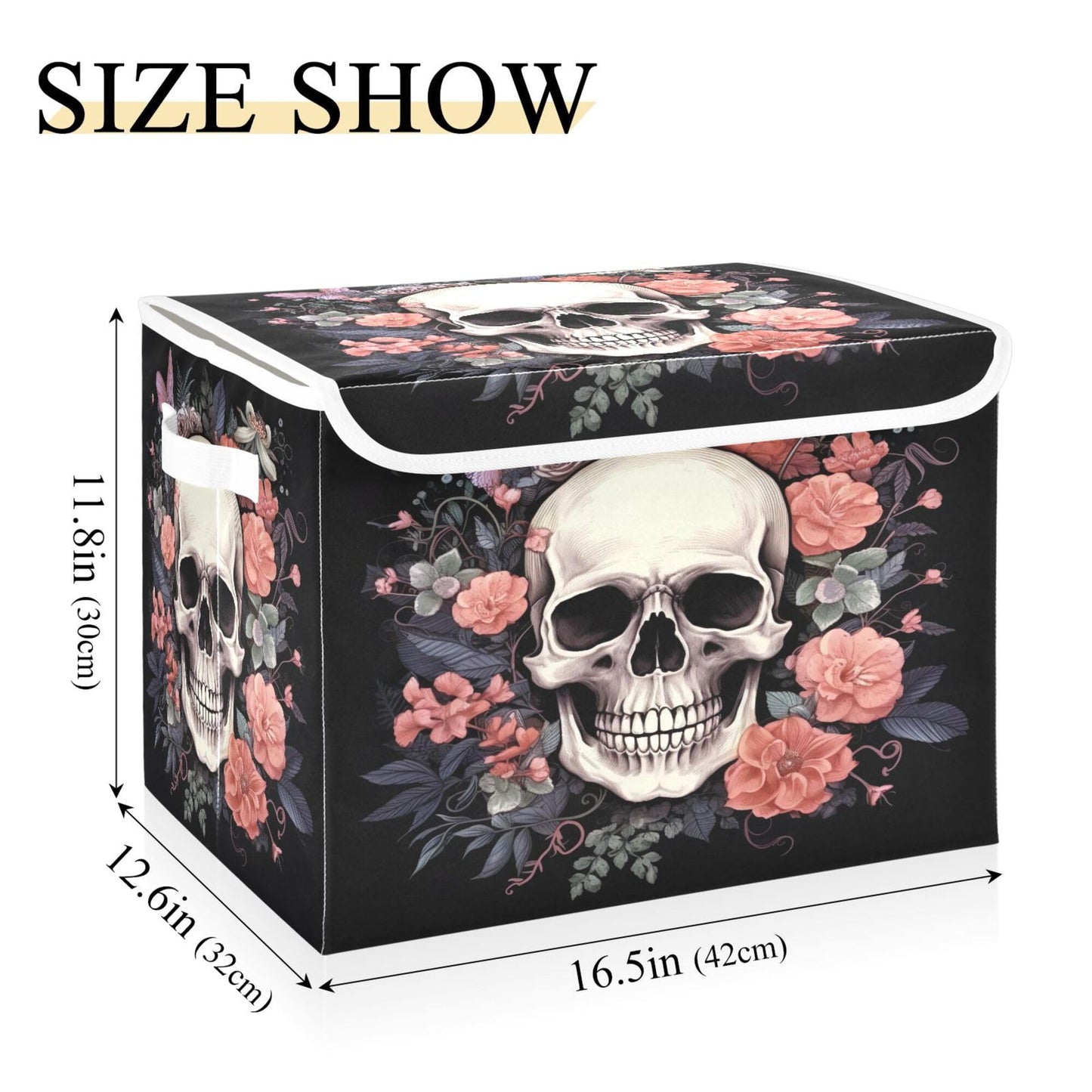 xigua Skull Storage Bins with Lids and Carrying Handle,Foldable Storage Boxes Organizer Containers Baskets Cube with Cover for Home Bedroom Closet Office