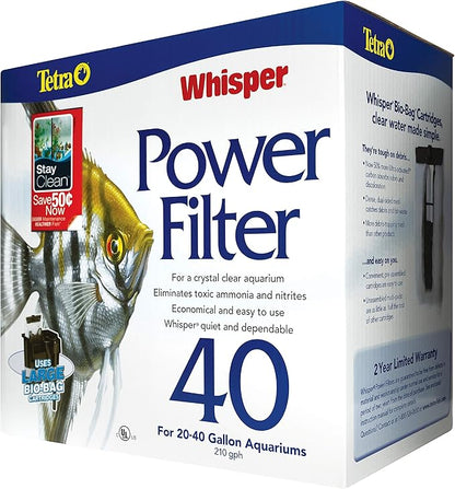 Tetra Whisper Power Filter for Aquariums, 3 Filters in 1, Up to 40-Gallons, Black & Gray