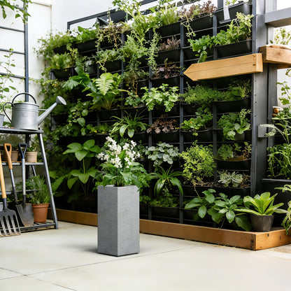 Kante 19.9" H Tall Rectangular Concrete Planter, Modern Square Diameter Plant Pot with Drainage Hole and Rubber Plug for Indoor Outdoor Home Patio Garden, Natural Concrete