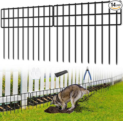 20ft(L) X 13in(H) No Dig Fence, 14 Pack Garden Fence Panels, Rustproof Metal Wire Animal Barrier Fence for Dogs, Rabbits & Squirrels, Easy Setup Outdoor Yard & Patio Defense
