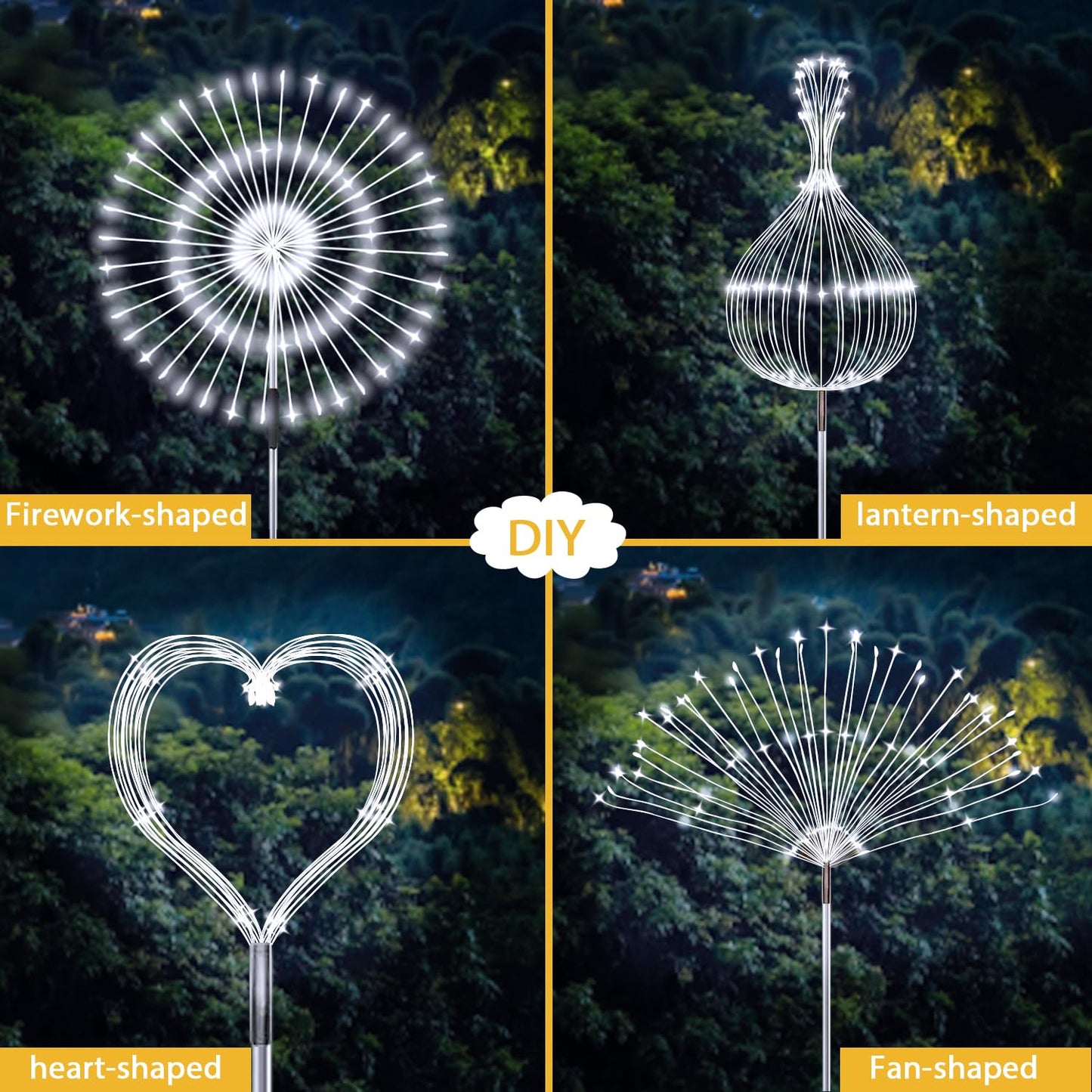 JJGoo Solar Firework Lights, 2 Pack 120 LEDs 2 Lighting Modes Solar Garden Lights Outdoor Waterproof for Yard Patio Walkway Pathway Party Wedding Christmas Decorative- Cool White