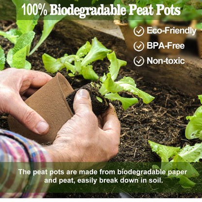 INCIKITI Biodegradable Peat Pots for Seedling - 120 Pack 3.15 inch Biodegradable Plant Seed Starters Kits with 30 Plant Labels, Garden Germination Nursery Pots for Flower Vegetable Seed Germination