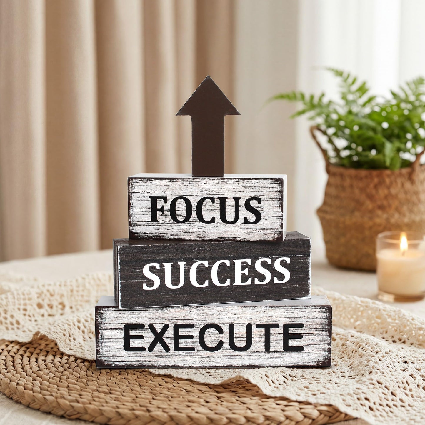 4 Pcs Inspirational Farmhouse Wooden Tiered Tray Decor, Motivational Retro Rustic Table Centerpiece Decorations Gifts for Office Home Kitchen Mantel Shelf