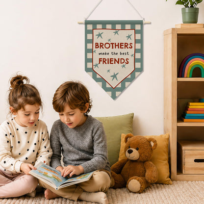 RUKUPA Boys Room Wall Art Decor, Kids Playroom Hanging Pennant Flag, Brothers Make the Best Friends Nursery Wall Art Poster Hanger for Kids Toddler Boys Room Playroom Bedroom Decor, 11x15 Inch