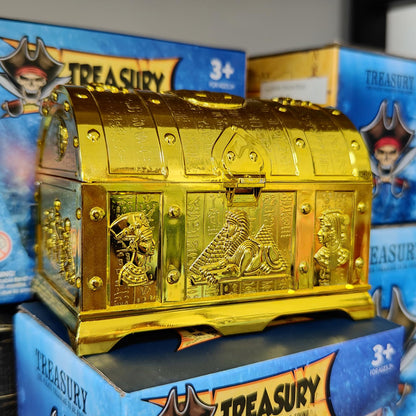 Egyptian Treasure Chest For Kids - Golden Decorative Pirate Treasure Box With Lock and Key For Kids Prizes, Theme Party, Birthday, Halloween, Christmas Pirate Party Favors