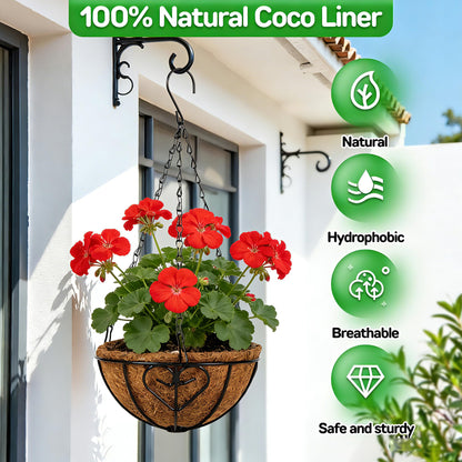 QCQHDU 2 Pack 10 inch Metal Hanging Orchid Baskets for Plants Outdoor, Hanging Orchid Planter Basket with Coco Liners, Orchid Pots with Holes for Garden, Patio, Deck, Porch Plants(Love)