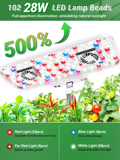 Growell Hydroponics Growing System Kit, 17 Pods Herb Garden with 102 28W Full-Spectrum Grow Lights & 2 Fans, Indoor Garden with Water Pump, 10L Water Tank, Auto Timer, Height Adjustable (White & Grey)