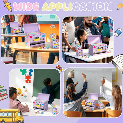 Watersay 108 Pcs Pencil Dispenser Kit for Classroom Wooden Sharp and Dull Pencil Holder 50 Pencils 50 Sharpener 6 Sticker Classroom Teacher Must Have Straw Dispenser for Back to School(Purple)