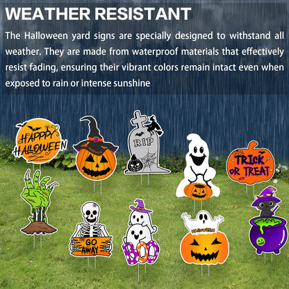 10 PCS Cute Halloween Decorations Outdoor Yard Signs,Large Yard Stakes Signs Pumpkin Ghost,Halloween Lawn Decoration for Family Friendly Kids Home Party Plastic Halloween Yard Stakes