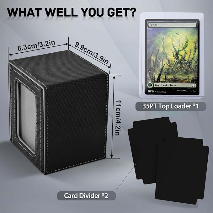 ZLCA MTG Deck Box with Commander Window Display, Commander Deck Box Holds 100 Double-Sleeved Cards Suitable for Magic the Gathering/TCG/CCG/PTCG/EDH/Sport Cards (Black)