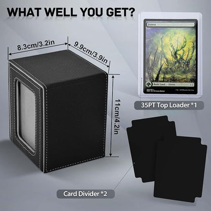 ZLCA MTG Deck Box with Commander Window Display, Commander Deck Box Holds 100 Double-Sleeved Cards Suitable for Magic the Gathering/TCG/CCG/PTCG/EDH/Sport Cards (Black)