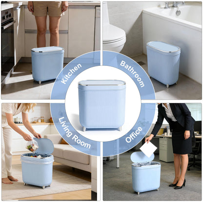 Supteron Bathroom Trash Can with Lid 3.1 Gallon Narrow Trash Can Small Plastic Trash Bin 12 Liter Rectangular Plastic Garbage Can with Press Type Lid for Bedroom Bathroom
