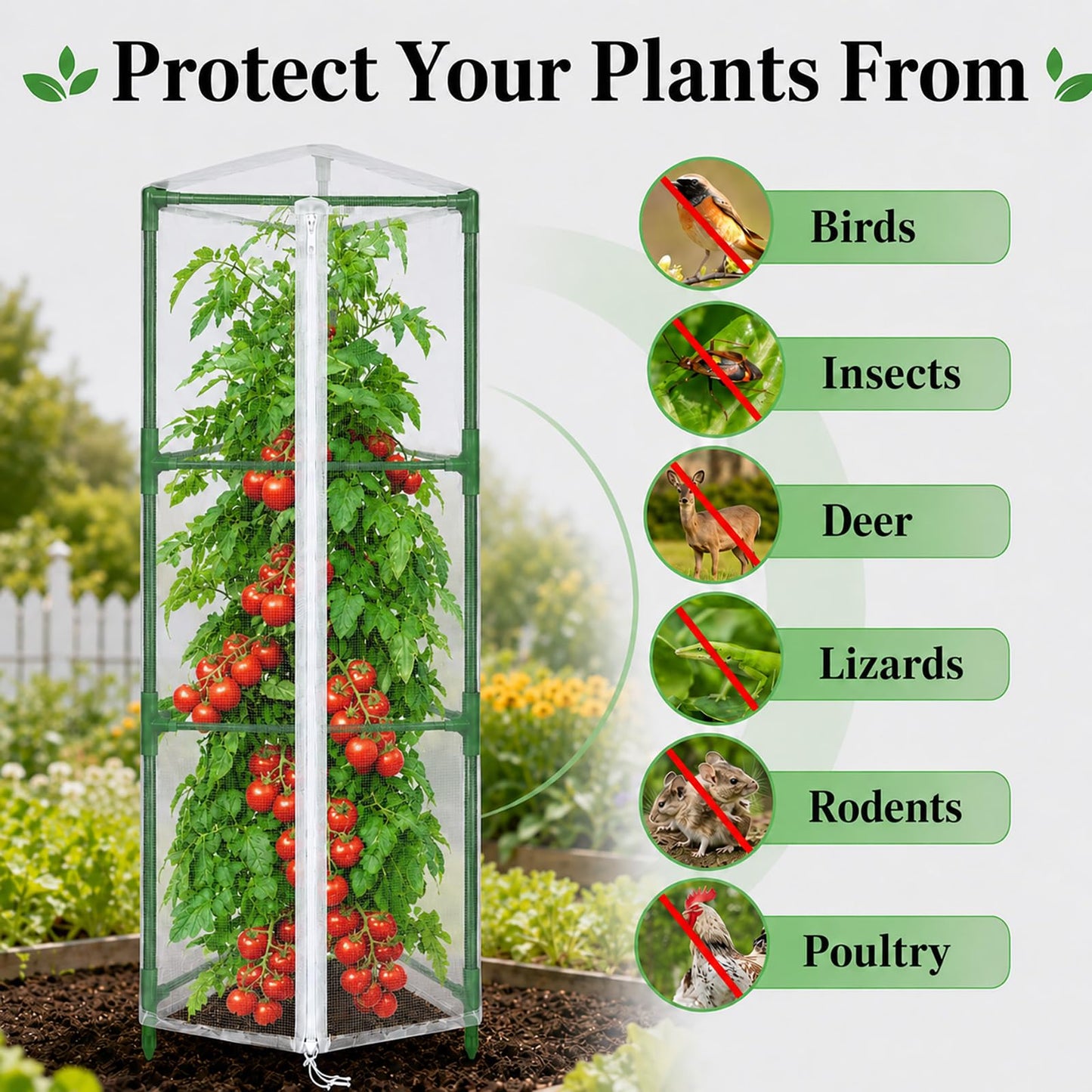 Halatool Garden Tomato Plant Cover Netting, Fits 40–55" Tall Tomato Cages, Garden Bird Netting with Zipper & Drawstring, Insect Barrier, Plant Covers from Insects Animals, 2 Pack, 45"×15.7"