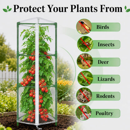 Halatool Garden Tomato Plant Cover Netting, Fits 40–55" Tall Tomato Cages, Garden Bird Netting with Zipper & Drawstring, Insect Barrier, Plant Covers from Insects Animals, 2 Pack, 45"×15.7"