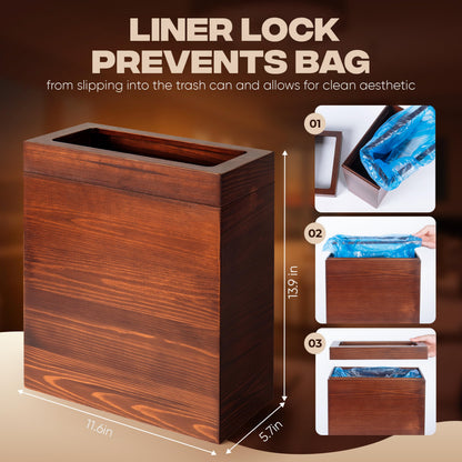 pamoak 2.3 Gallons Rectangular Wooden Trash Can | Trash Can with Bin Liners | Decorative Waste Basket | Recycling Bin for Bathroom | Natural Wood Finish Basket for Kitchen | Paper Basket for Office
