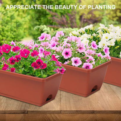OSMOFUZE Window Box Planter, 6 Packs 17 Inches Rectangle Planters Box with Drainage Holes and Trays, Vegetable Planters for Windowsill Patio Garden Home Decor Porch Yard Red
