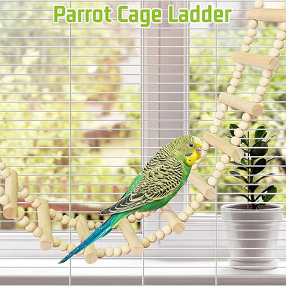 BNOSDM Long Bird Ladder Bridge 39.4 in Wooden Parakeet Climbing & Swing Toys Bird Cage Accessories for Budgies, Cockatiels, Conures, Lovebirds, Canaries (16-Steps)